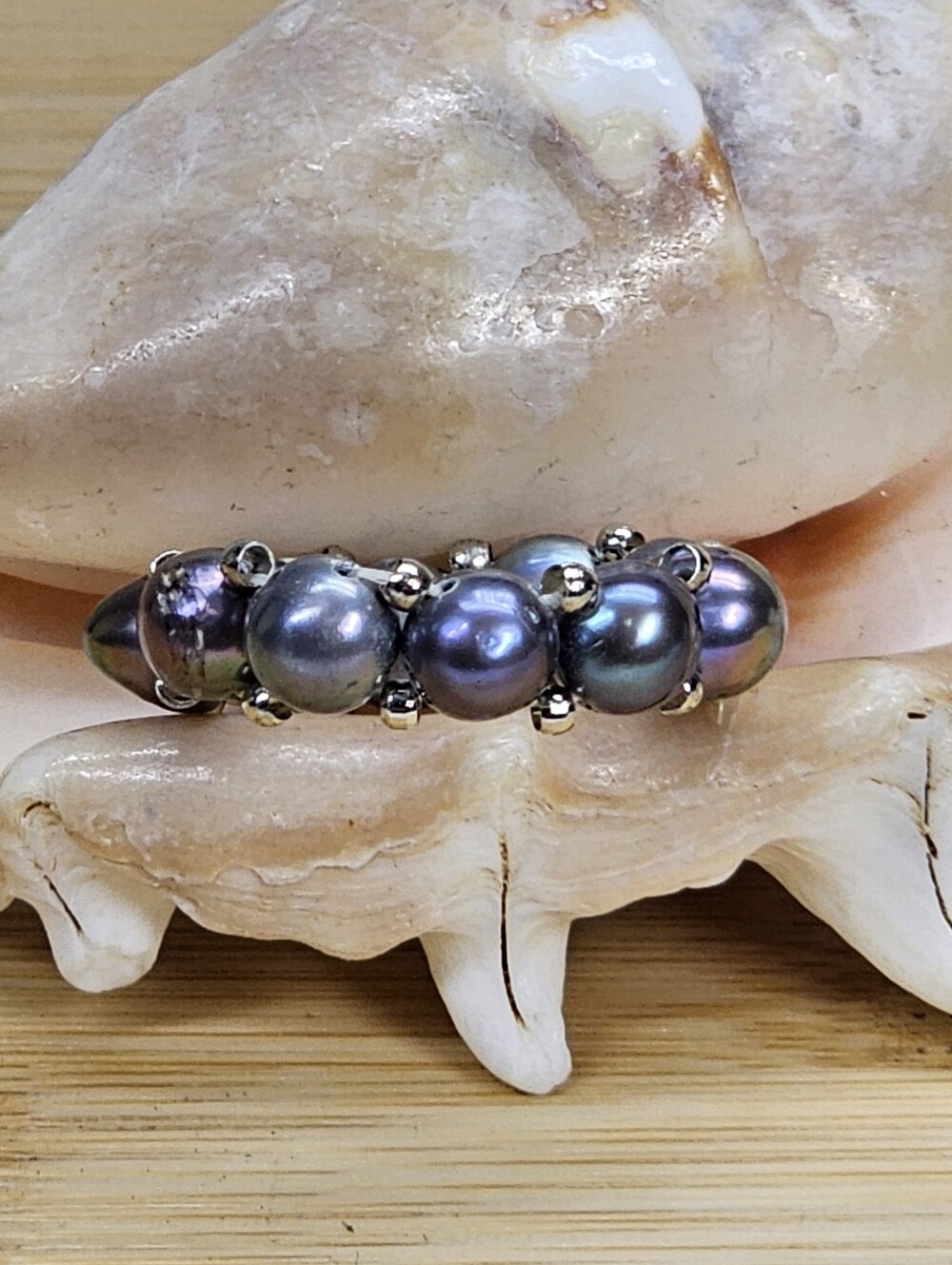Peacock Pearl Chunky Band Stretch Ring Artisan-Made